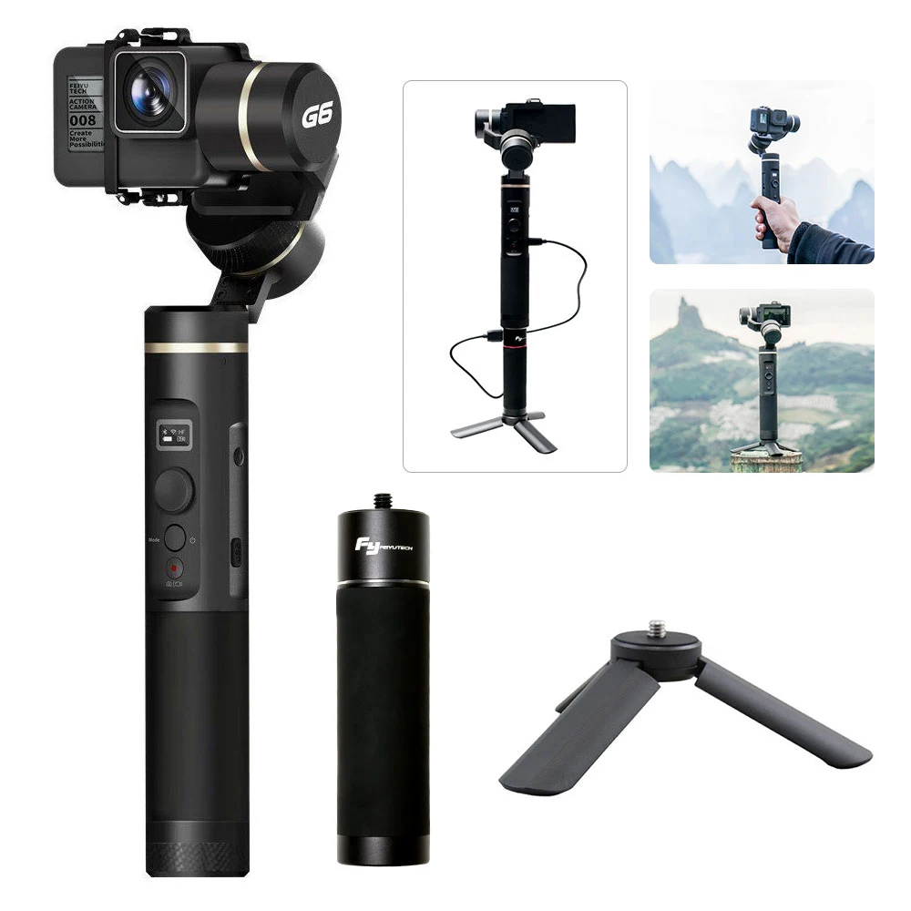 Feiyu G6 3 оси Gimbal обрабатываются стабилизатор + ручка Зарядное устройство Мощность