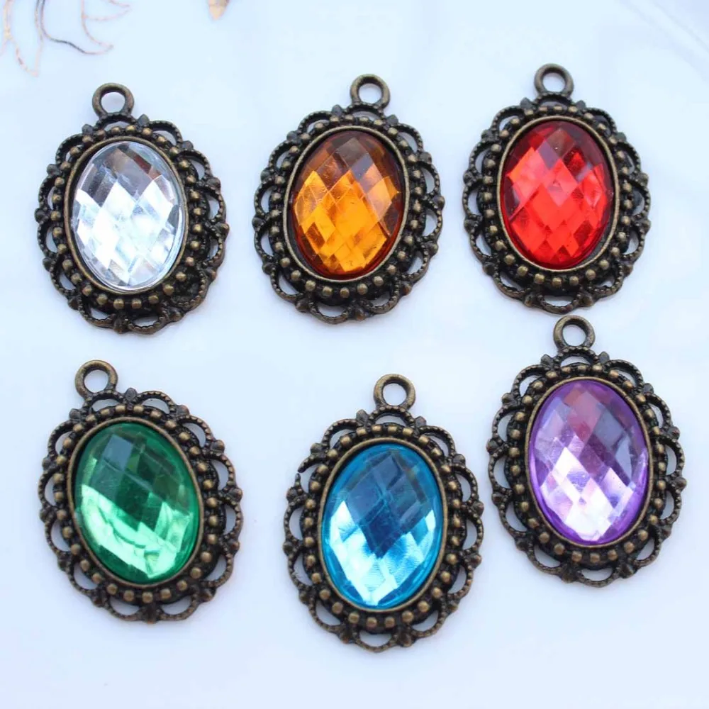 50pcs zinc alloy Cabochon Cameo Setting Frame with 13x18 crystal gem glued on Oval Antique gold Victorian Filigree Edg | Украшения и