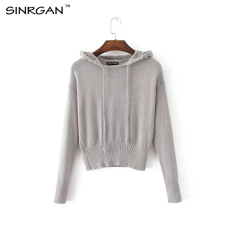 SINRGAN pullovers winter autumn women sweather hooded Casual style Long sleeve thick sweater coat tops knitted female | Женская одежда