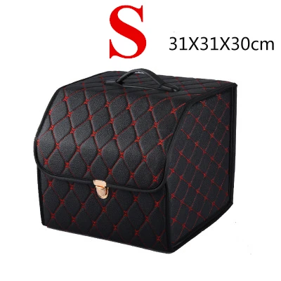 S black red Роскошный органайзер для багажника из искусственной кожи, сумка для хранения, складная сумка для багажника автомобиля с металлическим замком для автомобиля, внедорожника - Название цвета: S black red