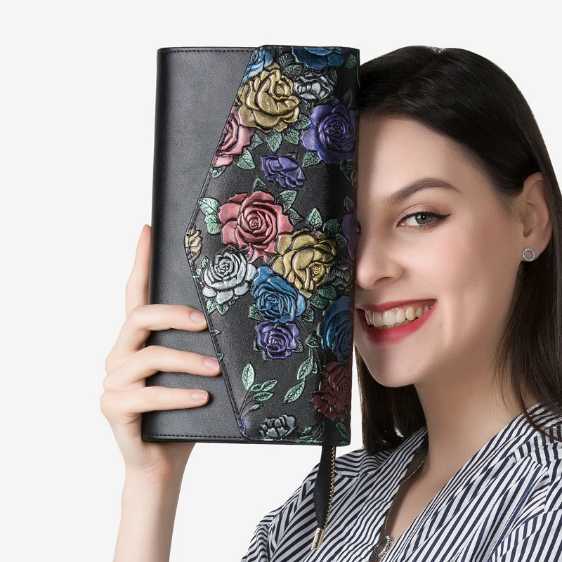 Сумка женская ручная из натуральной кожи с цветами винтажная 2019