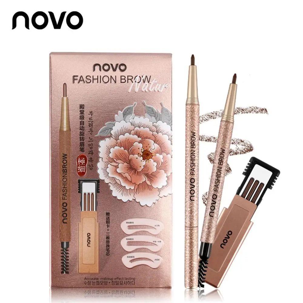 NOVO Waterproof Long Lasting Eyebrow Pencil  With 3pcs pencil Refill+3pcs Eye Brow Templates Beauty Makeup Tool Kit 2023 new