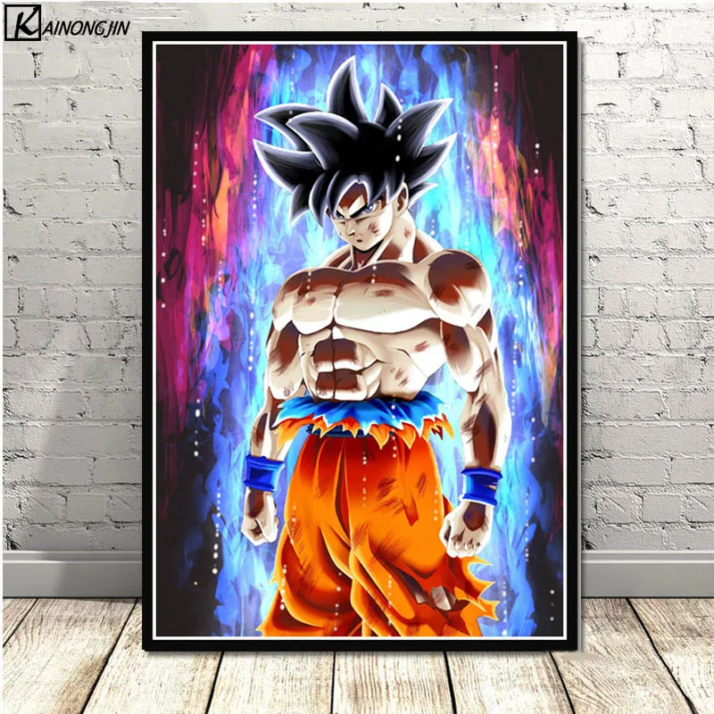 004 Dragon Ball Z плакат Wall Art супер Goku Ultra освоить Холст Плакаты с живописью и принты комнаты декорации Декор для дома - Цвет: 004