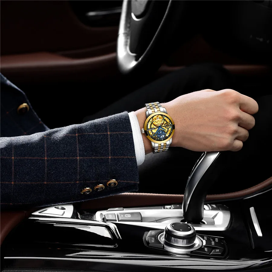

New Tourbillon Men Watches AILANG Top Brand Skeleton Mechanical Sport Watch All Steel Waterproof Luminous Automatic Wrist Watch