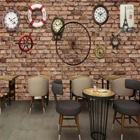 custom mural wallpaper brick wall retro mechanical clocks cafe bar background wall