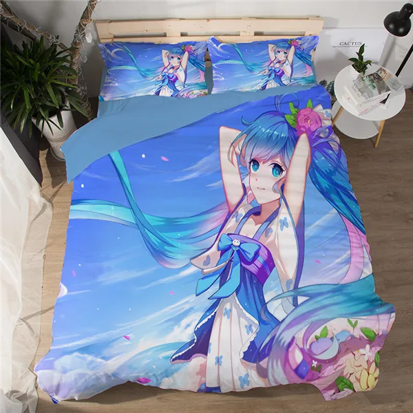 style13 Стильный дизайн короткая футболка с героями из японского аниме «Hatsune Miku постельное бельё без 3/4 вещи в комплекте, детская одежда для дома с изображениями героев мультфильма текстильная королева Королевское постельное белье - Цвет: style13