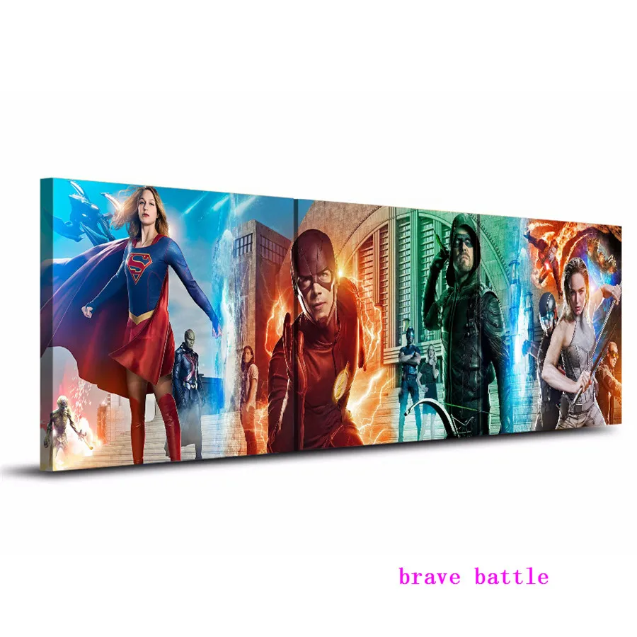 Flash Supergirl чудеса 3 панели украшение на стену живопись маслом плакат Холст Картина