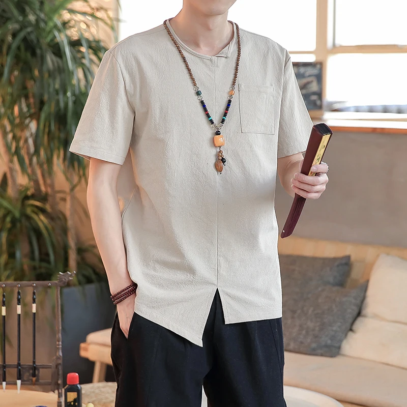 Sinicism магазин мужские летние однотонные карманные Рубашки льняные 2019 s Slim Fit