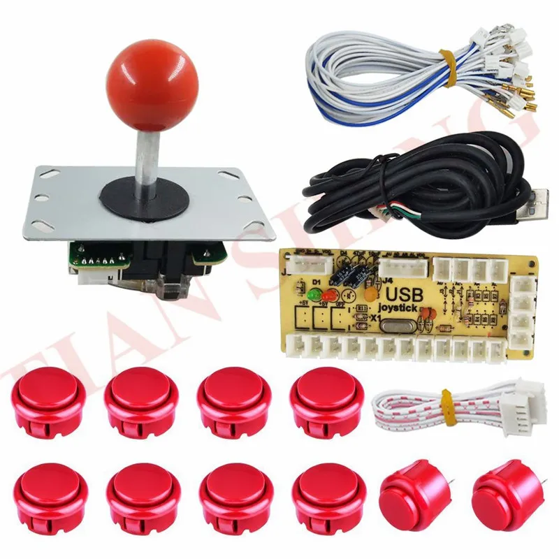 Red 2 игрока аркадные кнопки и набор джойстика DIY контроллер USB энкодер для ПК видеоигры с 8 способами джойстика+ 20 кнопочных кнопок - Цвет: Red