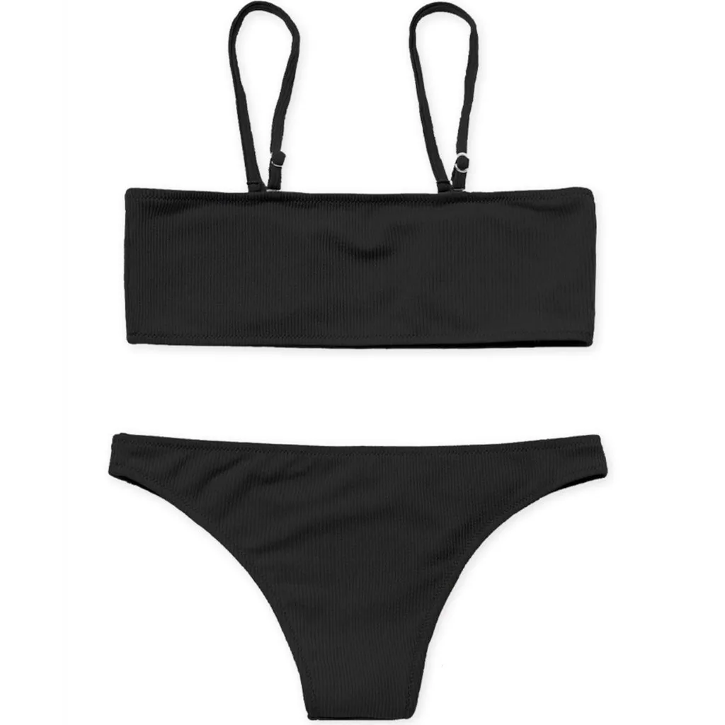 Fashion Lady Pure-Color Red Tube Top Bandeau Sexy Mid Waist Padded Bikini Bra Triangular Bathing Suit Summer Swimsuit Swimwear |