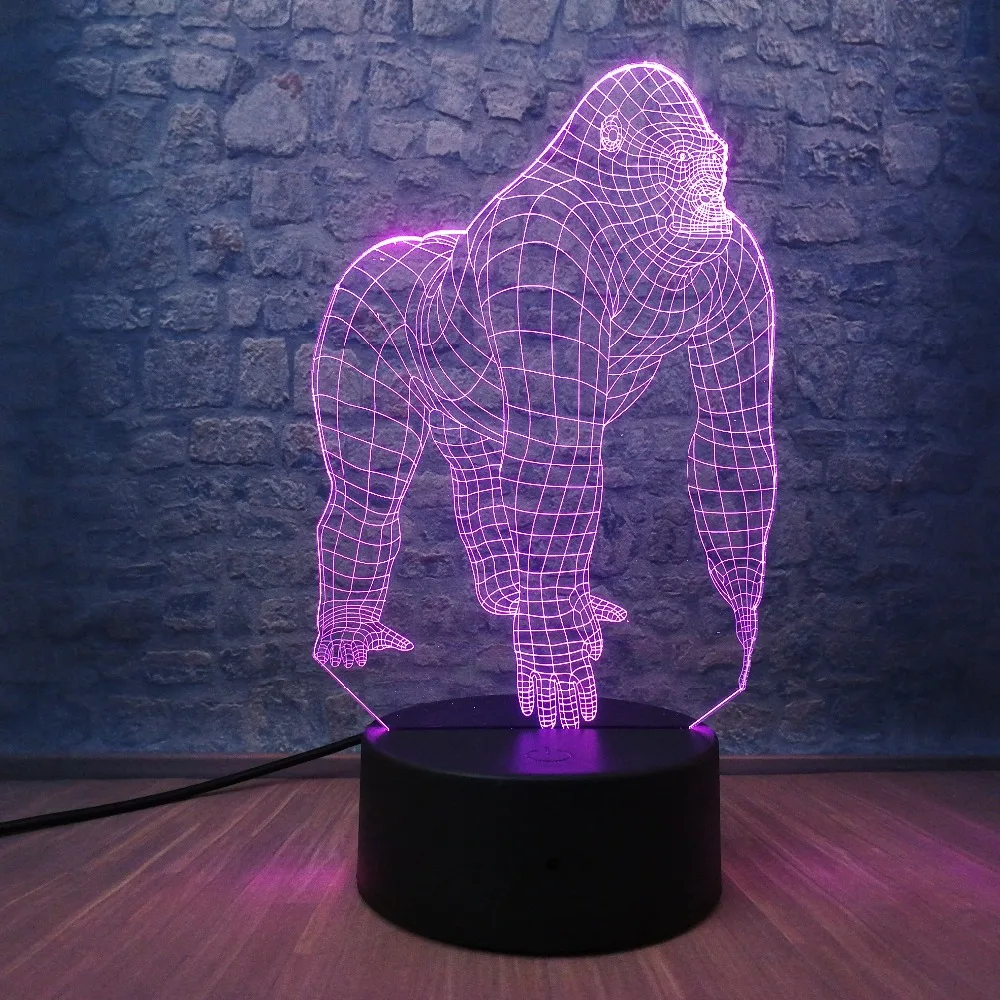 Светодиодный светильник Orangutan Gorilla Chimpanzee с 3D USB для активного отдыха 7 цветов