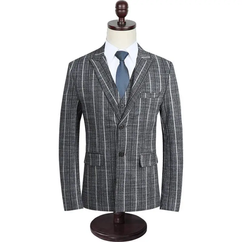 Men's British Gentleman Slim Striped Suit / Groom Groomsmen Dress Business Casual Three-piece Suit((Jacket+Vest+Pants)) | Мужская