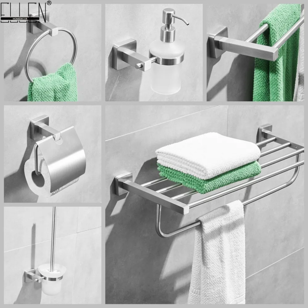 

Brush Nickel Stainless Steel Bathroom Hardware Set Soap Dispenser Towel Holder Paper Holder Bathroom Accessories EL8900L