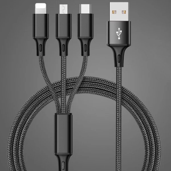 Black ACCEZZ 3 в 1 USB кабель для iPhone XR X XS MAX Android телефон для huawei Xiaomi samsung S9 Micro usb type C кабели для быстрой зарядки - Цвет: Black