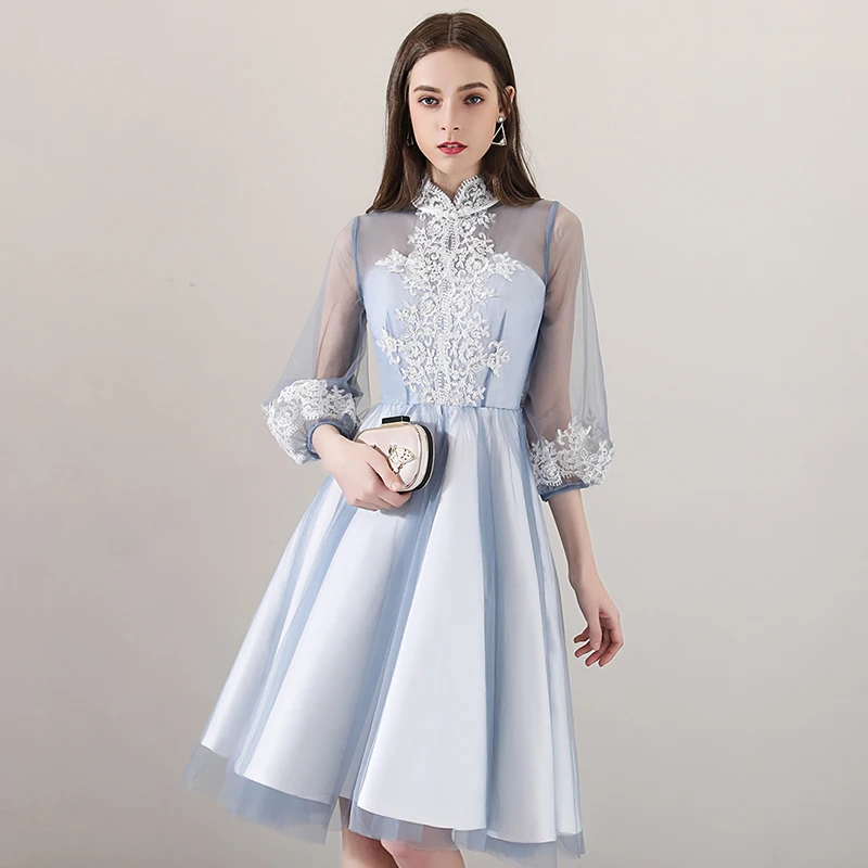 Винтажное тюлевое короткое платье jaevin для подружки невесты с высоким воротником