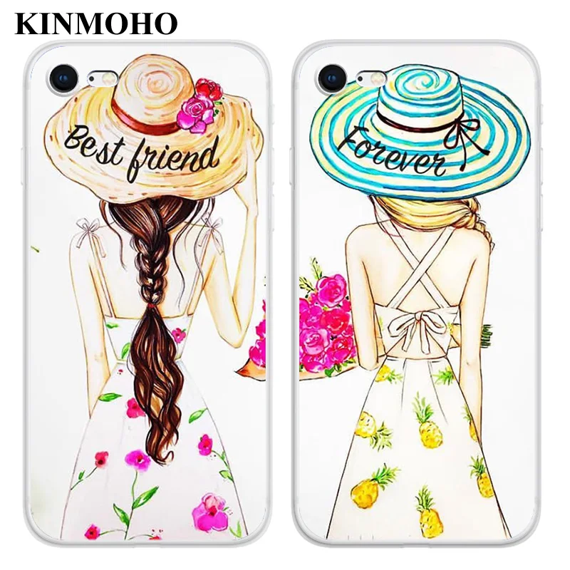 KINMOHO Transparent Soft TPU Best Friends Forever BFF Phone Cases Cover For iPhone 7 8 Plus 6s 6 X XR XS MAX 5S SE Capinha Funda |