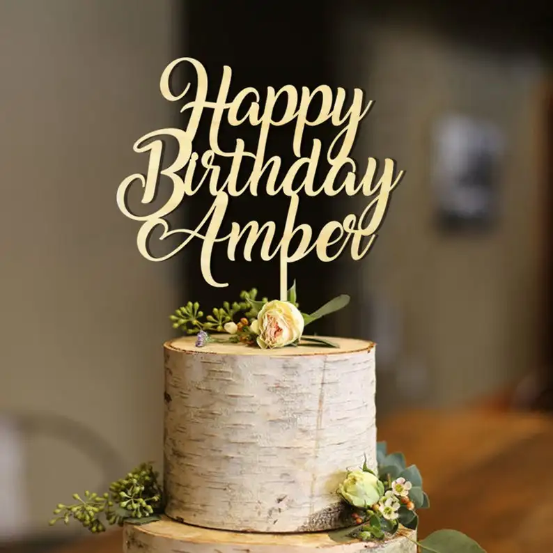 Custom Happy Birthday Cake Topper Wooden wood cake topper Personalized Acrylic | Дом и сад