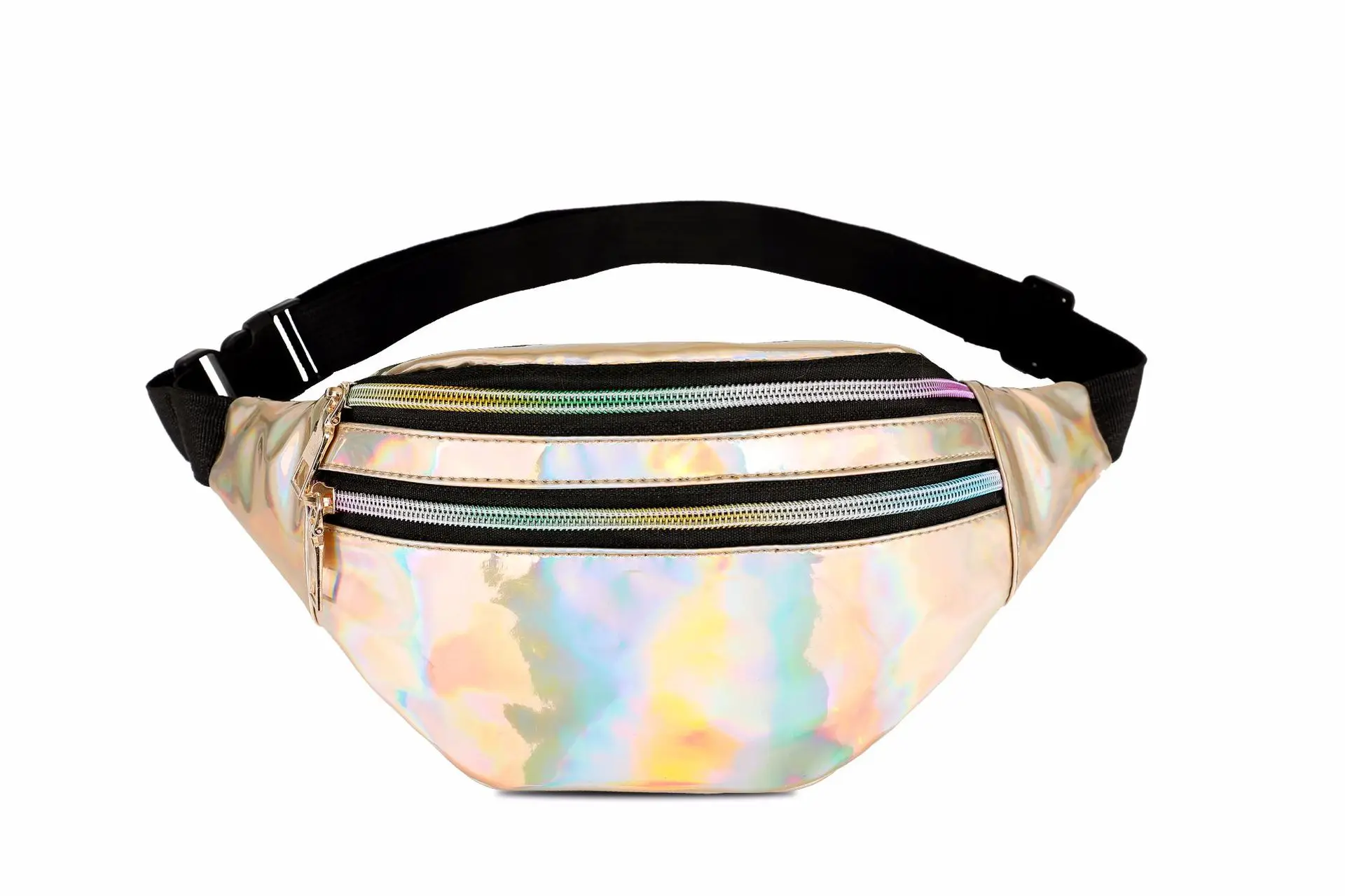 Men and women multi-function laser pockets chest bag single shoulder slung sports outdoor pockets fanny pack - Цвет: Золотой