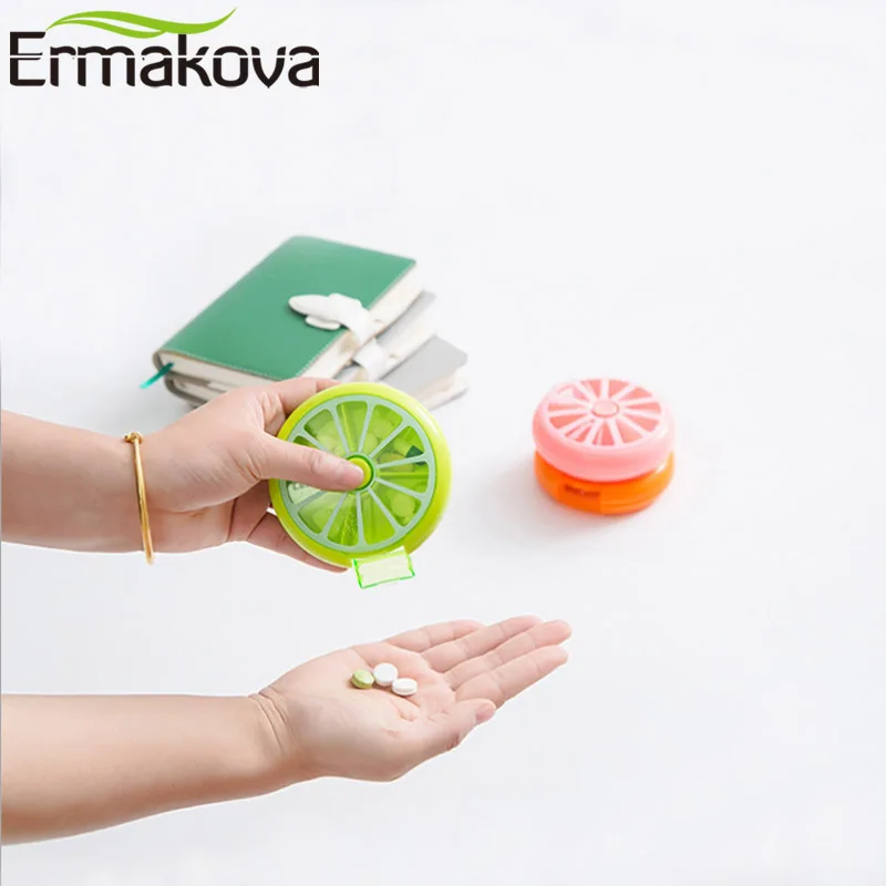 Ермакова Pill Ящики Круглый для путешествий портативный вращающийся медицины