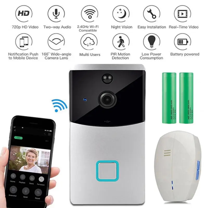 WiFi умный беспроводной дверной звонок безопасности HD 720P визуальный домофон Запись Видео дверной телефон Удаленный домашний мониторинг ночное видение