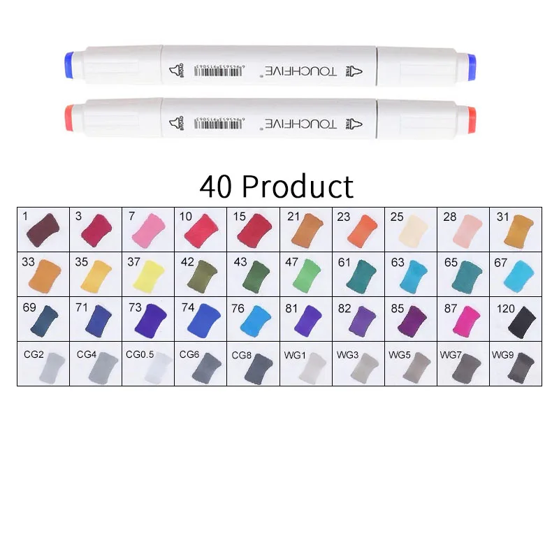 WHITE-40 PRODUCT TOUCHFIVE 168 цветов художественные Маркеры Набор ручек с двойной головкой ручка для рисования манга маркер для окрашивания выдвижных ящиков поставки Студенческая ручная краска - Цвет: WHITE-40 PRODUCT