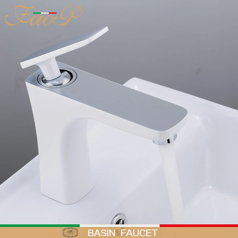 

FAOP basin Faucets White bathroom faucet mixer tap sink basin mixer tap bathroom faucet mixer waterfall faucets tapware