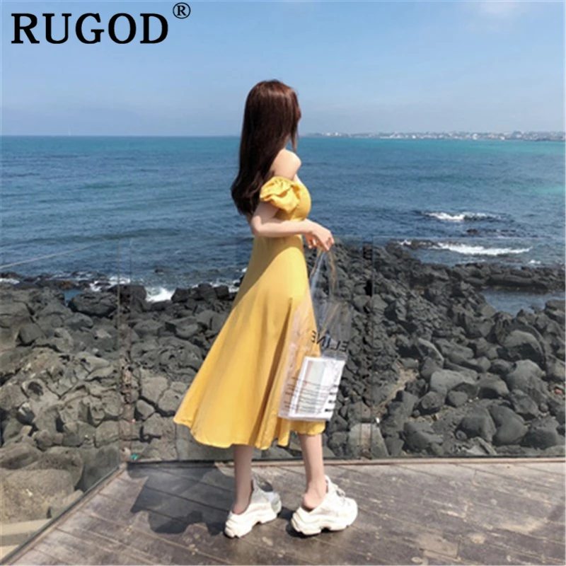 Женское длинное платье RUGOD облегающее трапеция с рукавами фонариками в Корейском