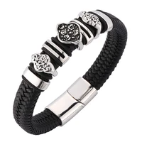 vintage men jewelry bracelets black braided leather bracelet handmade stainless steel magnetic clasp men wristband punk sp0106