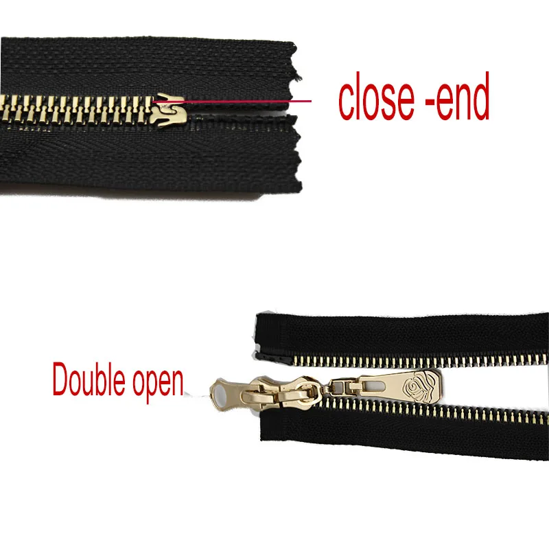 Пластиковые двухсторонние молнии с закрытыми концами на ленте черного цвета с золотыми зубцами и бегунками, 10 штук в упаковке. В наличии.
