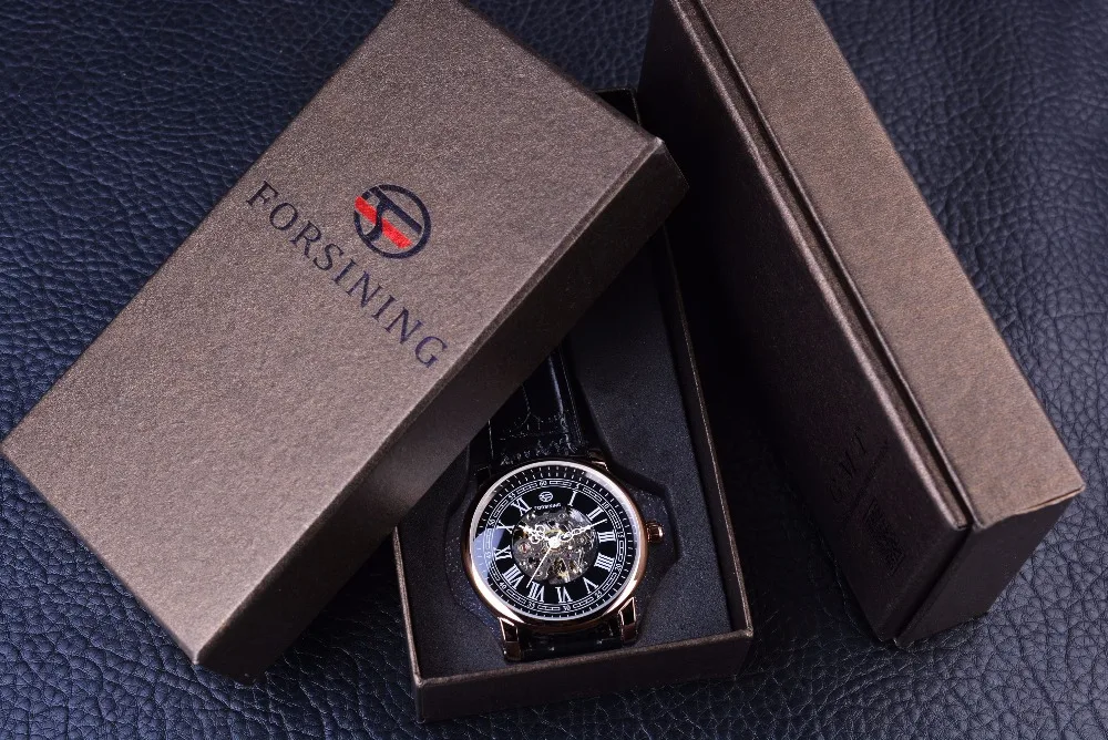 Forsining Ретро Классический Серии Роман Скелет Дисплей Черный Циферблат Роуз