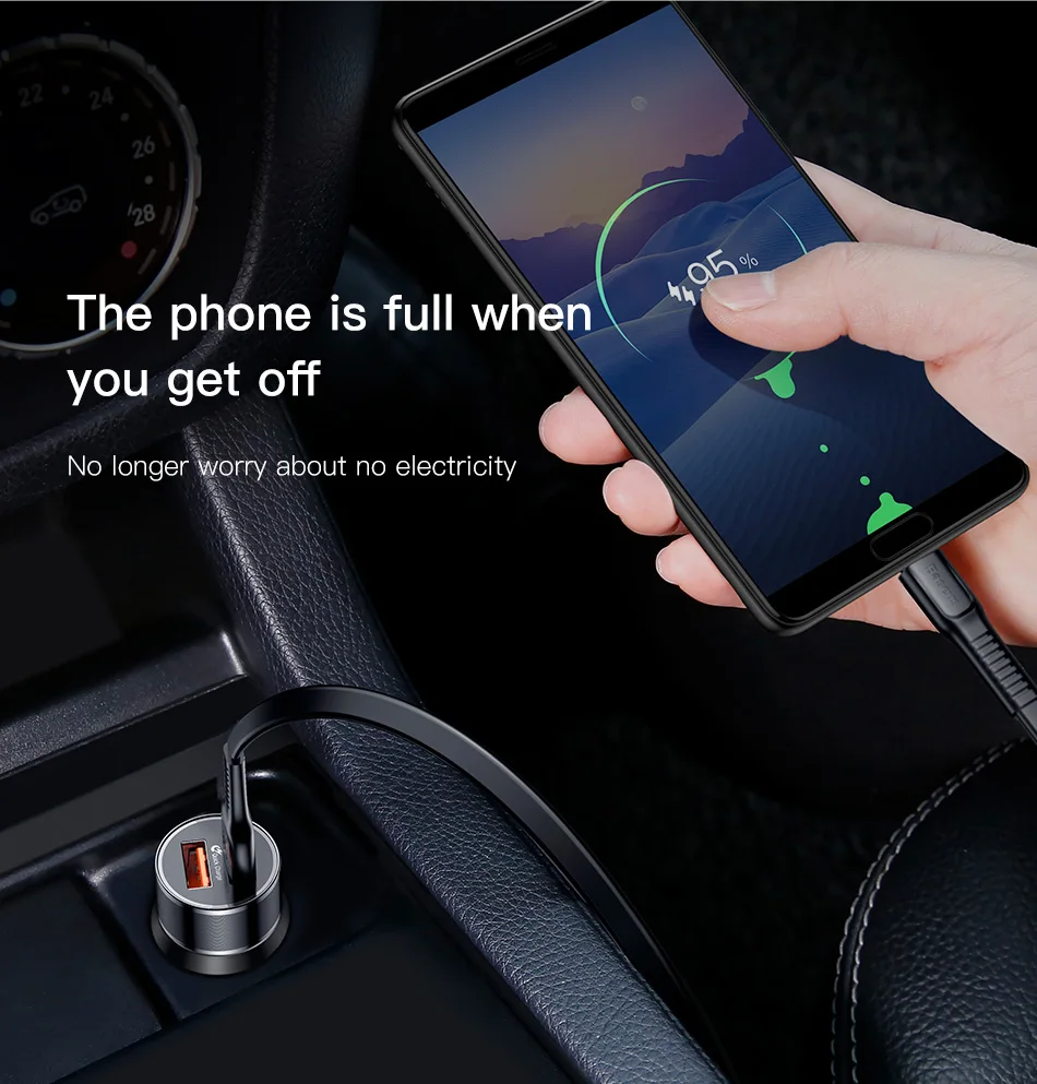 Baseus 36 Вт двойной USB Quick Charge QC 3,0 Автомобильное зарядное устройство для iPhone usb type-C PD быстрое зарядное устройство для мобильного телефона быстрое зарядное устройство автомобильное зарядное устройство