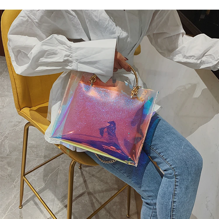 Лазерная прозрачная Желейная сумка модная новая качественная женская дизайнерская сумка из искусственной кожи с металлической цепочкой сумка через плечо