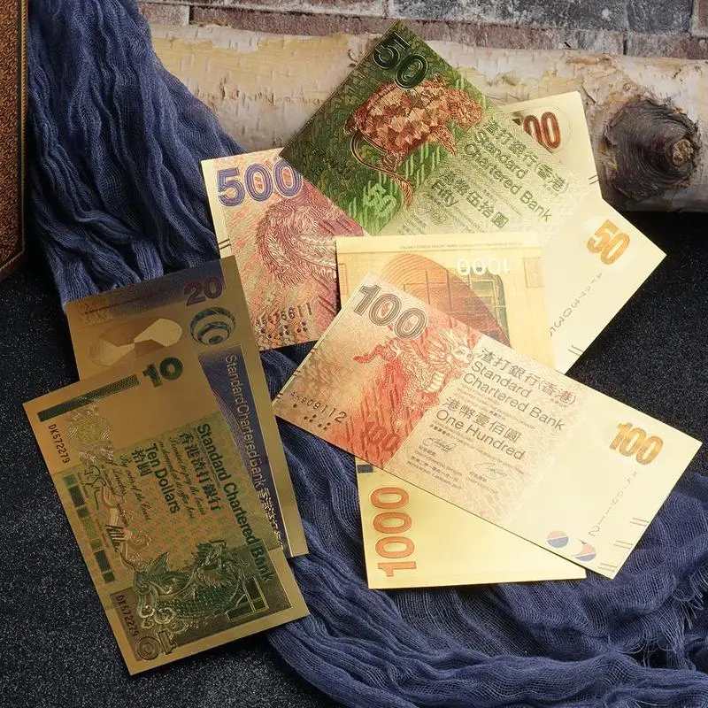 6 шт набор Гонконг 10 20 50 100 500 1000 $ Стандартный зафрахтованный банк сувенир золотые