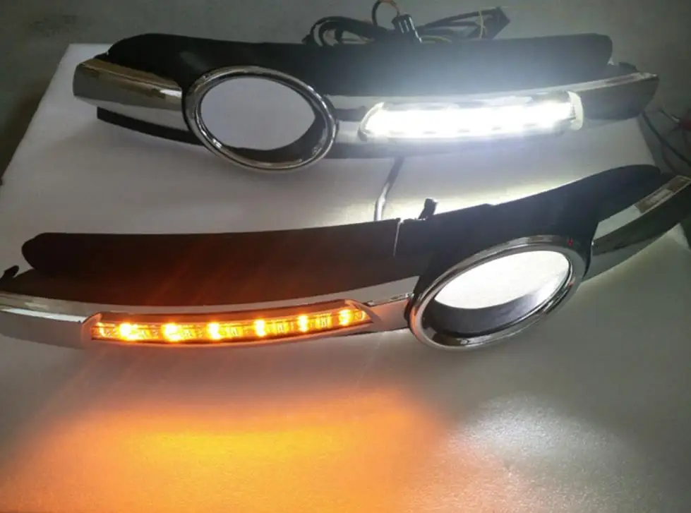 2 шт. светодиодный DRL для AUDI A6 C6 2005 2006 2007 2008 автомобильный светодиодный DRL Дневной ходовой свет накладка на Противотуманные фары и водонепроницаемый провод жгута - Цвет: white and yellow