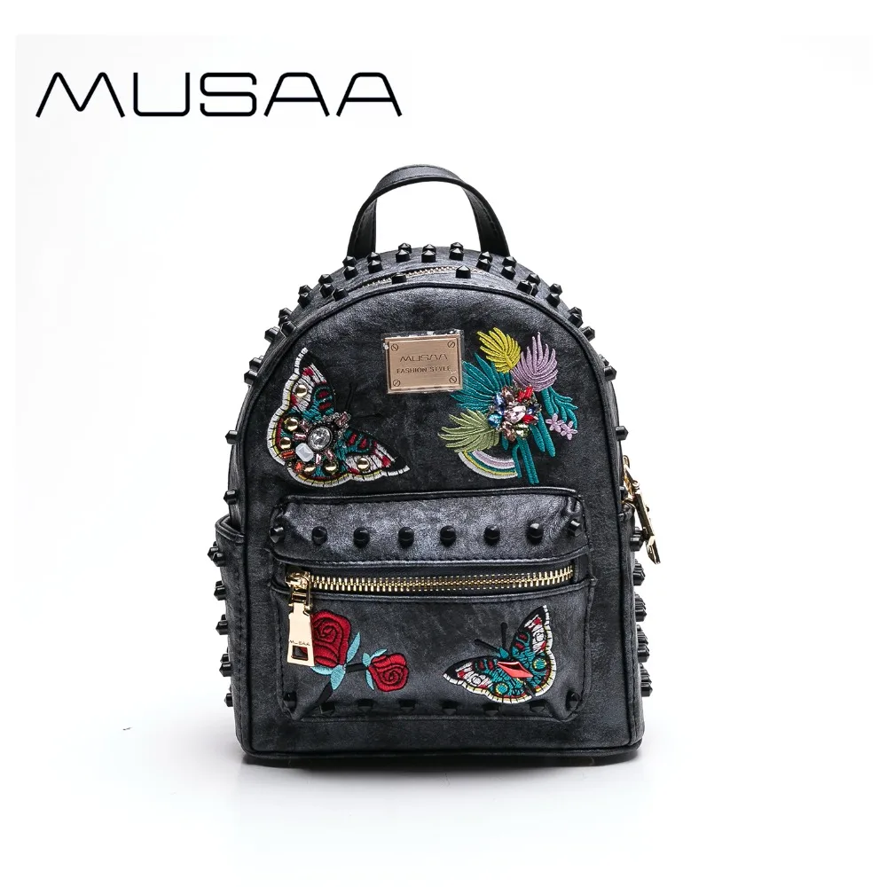 MUSAA винтажный черный Мини Рюкзак женский 2018 искусственная кожа школьная сумка на