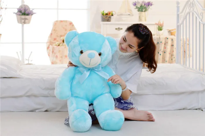 Kawaii Bear светодиодный светильник-подушка, плюшевая игрушка, милый плюшевый медведь, светильник-подушка, подарки для девочек, рождественские подарки 50 см