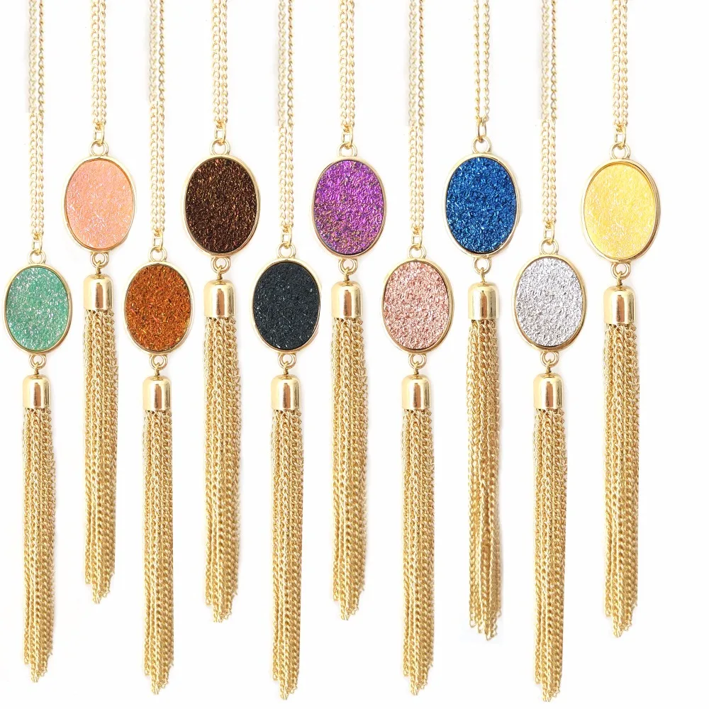 Новое поступление 2018 овальная каучуковая Друза летняя розовая Длинная цепочка