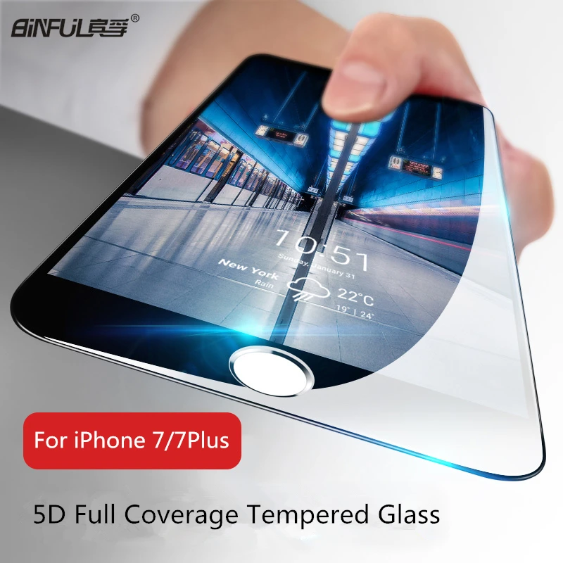 Закаленное стекло BINFUL 5D с закругленными краями для iPhone 7 Plus полноэкранная