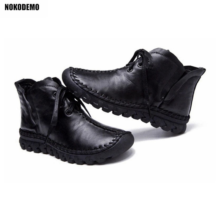 Для женщин ручной работы Ботильоны полусапожки обувь на шнуровке женские