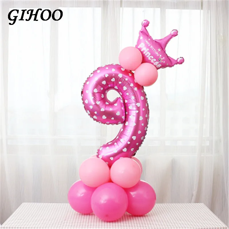 9 GIHOO 1 комплект, воздушные шары на день рождения, голубые, розовые, с цифрами, фольгированные шары на 1, 2, 3, 4, 5, 6, 7, 8, 9 лет, украшения на день рождения, Детские шары - Цвет: 9
