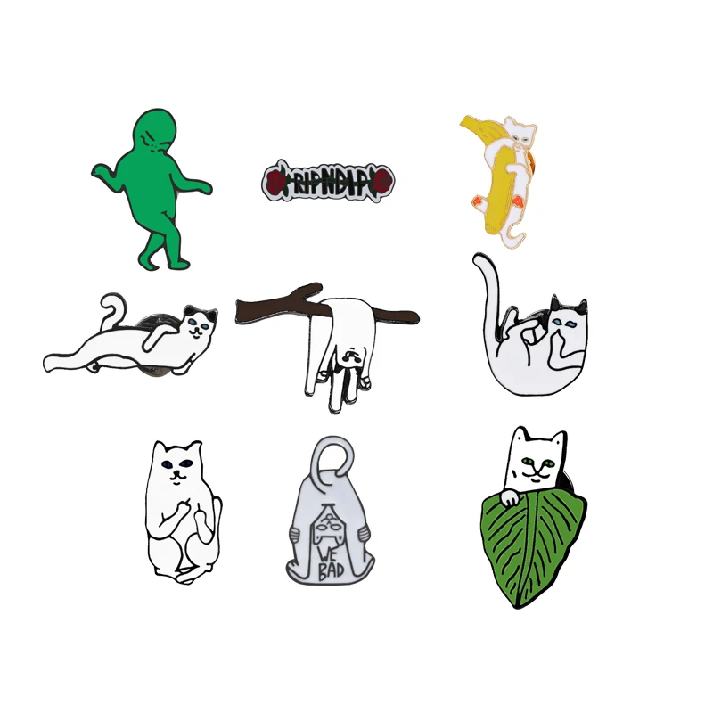 

Fashion Cartoon Animals Brooch Funny Cat Enamel Pins Men Denim Jackets Lapel Pin Corsage Badges Women Jewelry Collection Gifts