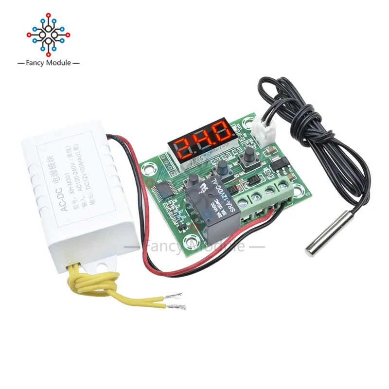 W1209 AC 110-220V Красный контроль температуры Водонепроницаемый светодиодный цифровой