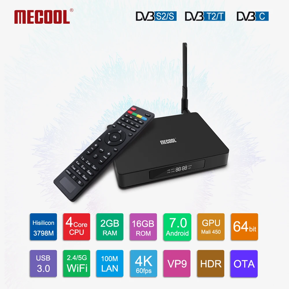 MECOOL K6 Смарт ТВ коробка DVB-S2 DVB-T2 DVB-C Android 7,0 HiSilicon HI3798M 2 ГБ+ 16 Гб Media player двухъядерный процессор Wi-Fi Декодер каналов кабельного телевидения
