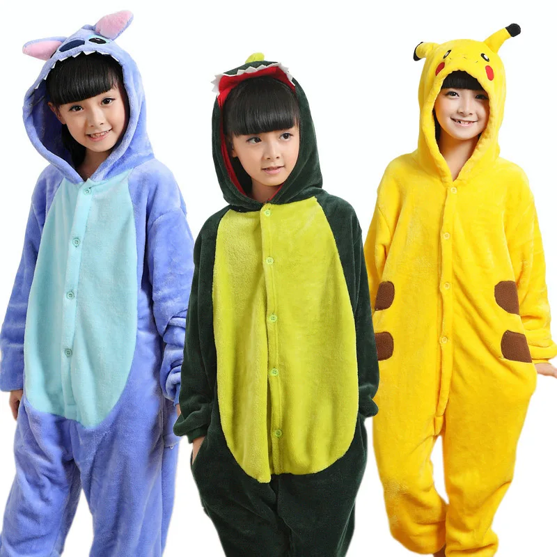 Животного Pikachus кигуруми Стич Детские пижамы унисекс для мальчиков и девочек
