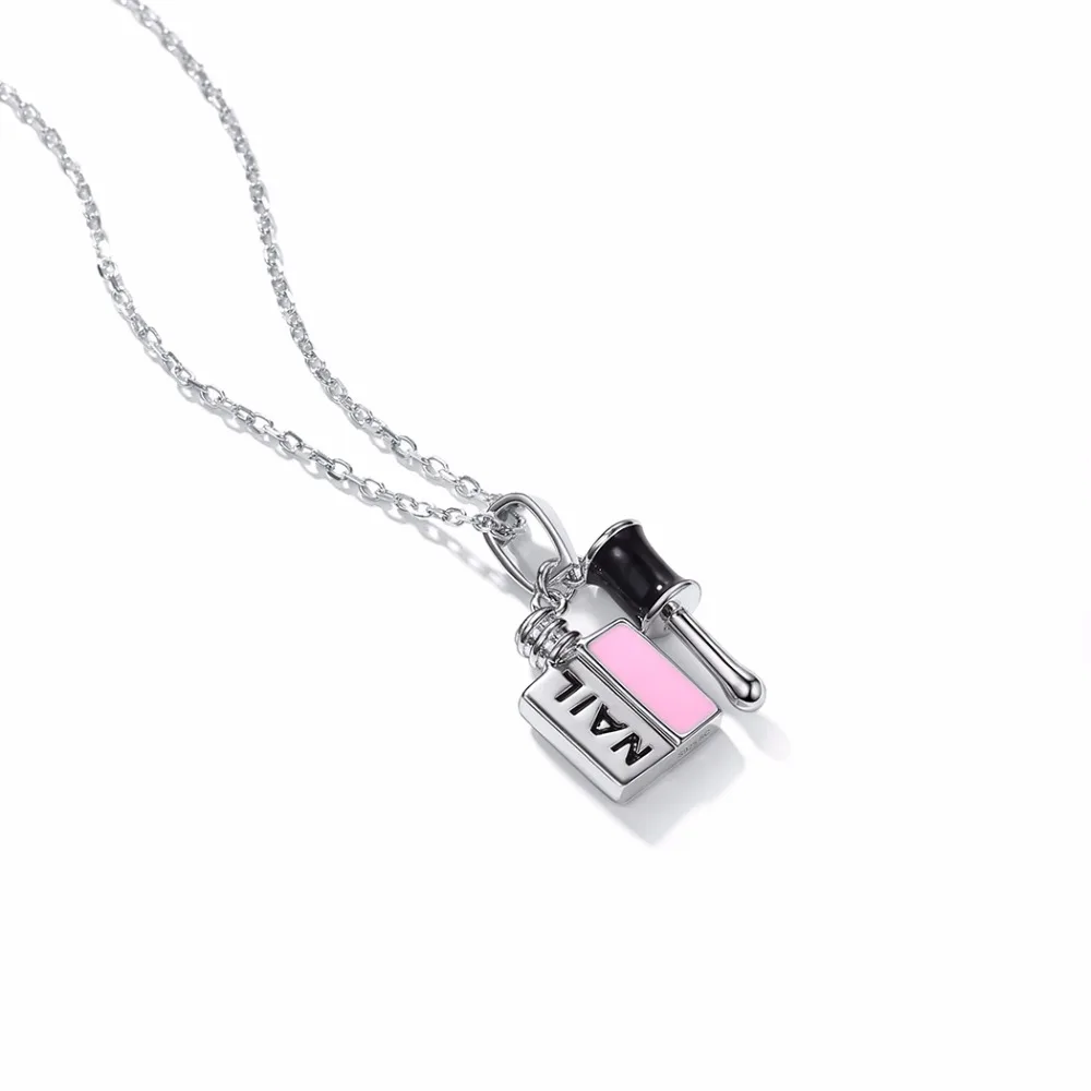 SILVERCUTE 925 серебро розовый лак для ногтей кулон ожерелье женщин девочек эмаль
