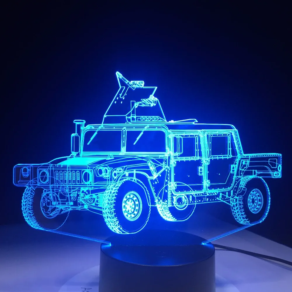 Военный грузовик Форма 3D светодиодный настольная лампа метакрилат пластина Craft