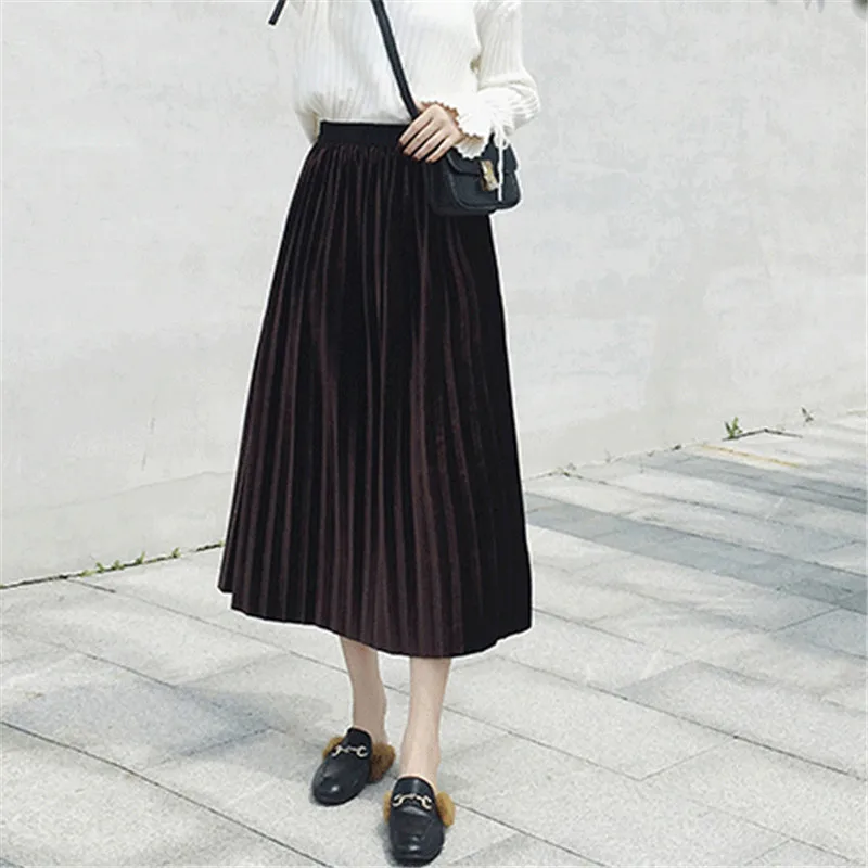 Женская Повседневная бархатная юбка миди с высокой талией эластичные