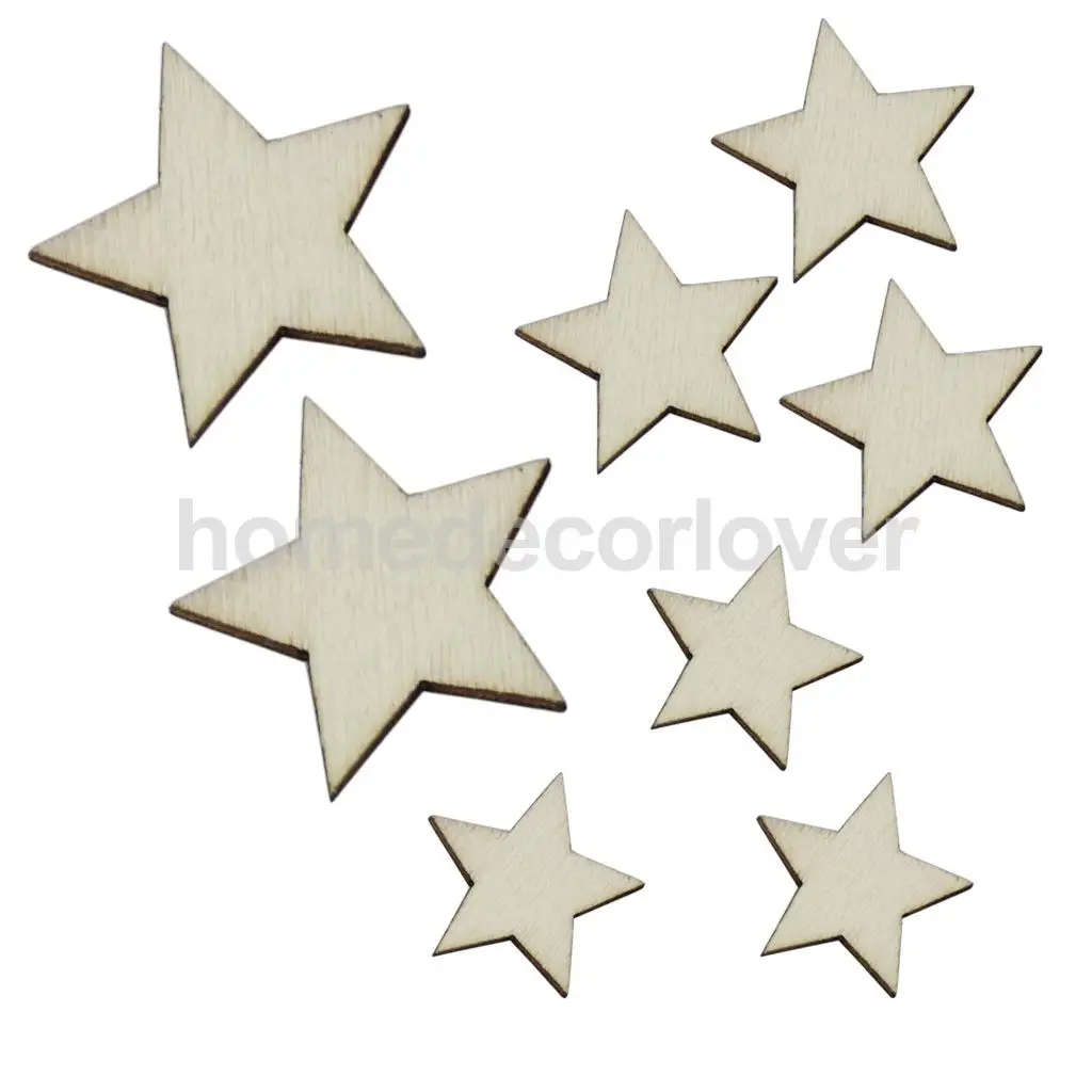 200pcs Assorted Size Unfinished Natural Wooden Star Shape DIY Craft Woodwork Wedding Embellishments | Дом и сад