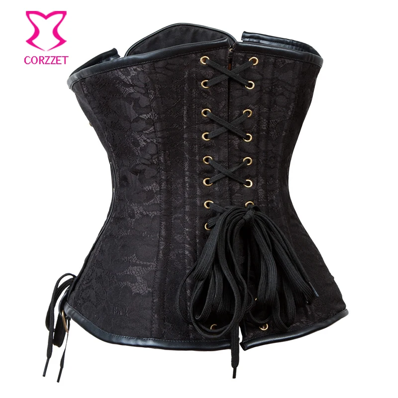 Стальной черный парча винтажный Готический Корсет Талии Тренажер плюс размер