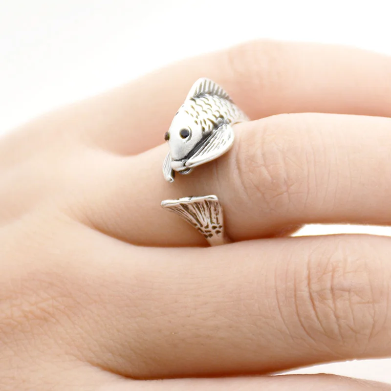 Винтажное кольцо Rerto в стиле панк для мужчин хиппи регулируемые кольца виде рыб и